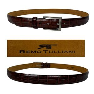 Remo Tulliani 5752 Mens 38 Leather Belt Brown Alligator Print Italian Calfskin
